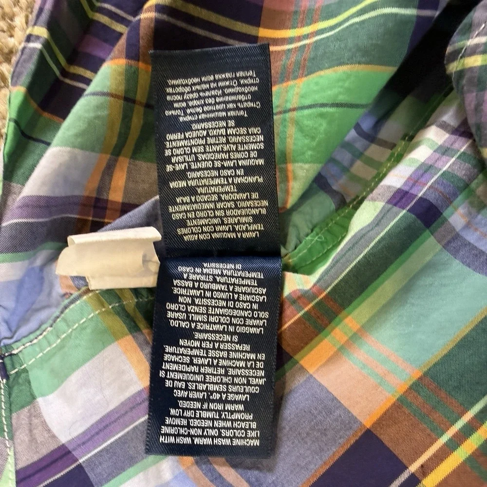Ralph Lauren Boys Long Sleeve Button-Up Shirt, Plaid, Size M (10-12) Blue Green